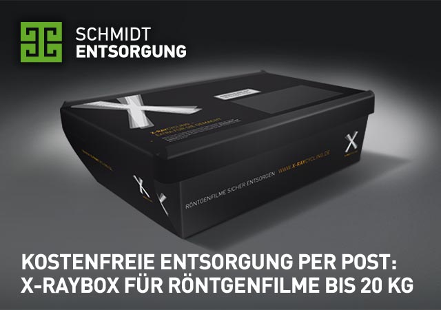 Kostenfreie Entsorgung per Post: X-RAYBOX für Röntgenfilme bis 20 kg
